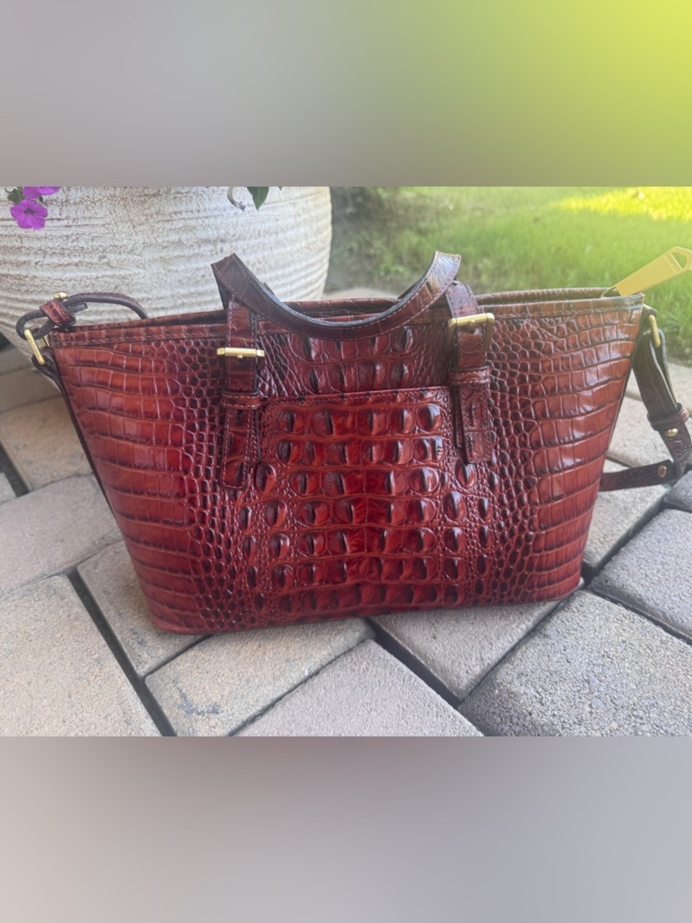 Brahmin Mini Asher Melbourne Embossed Leather Satchel - Pecan/Gold EUC - Picture 8 of 13
